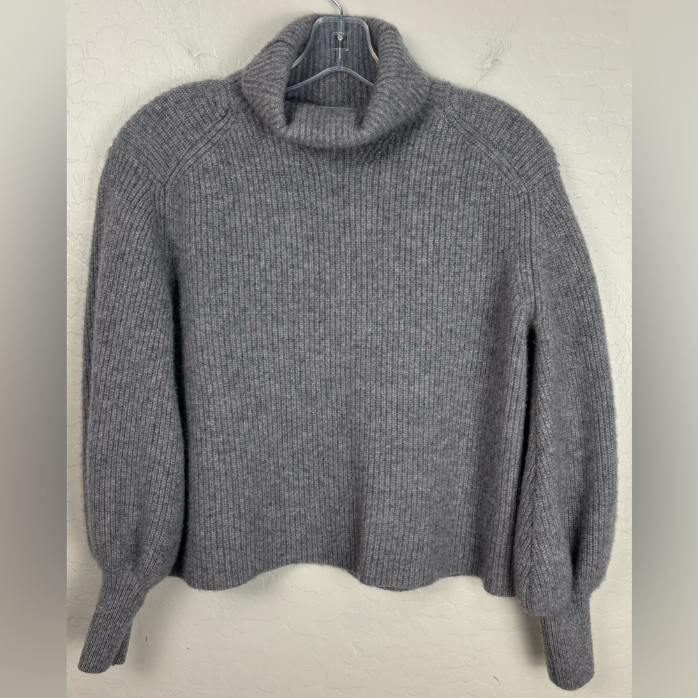 Nordstrom Cashmere‎ Wool Ribbed Gray Turtle Neck Oversized Sweater Sz XS 0464